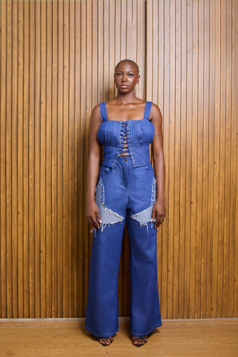 Crazy Denim Trouser, Eyeleted Tank Top